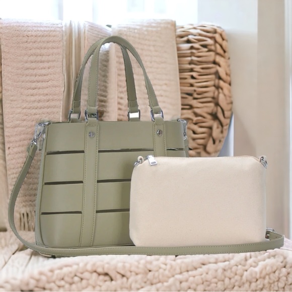 Madison West Handbags - MADISON WEST,THEO 2 in 1 crossbody satchel,cut out design,cotton detachable bag